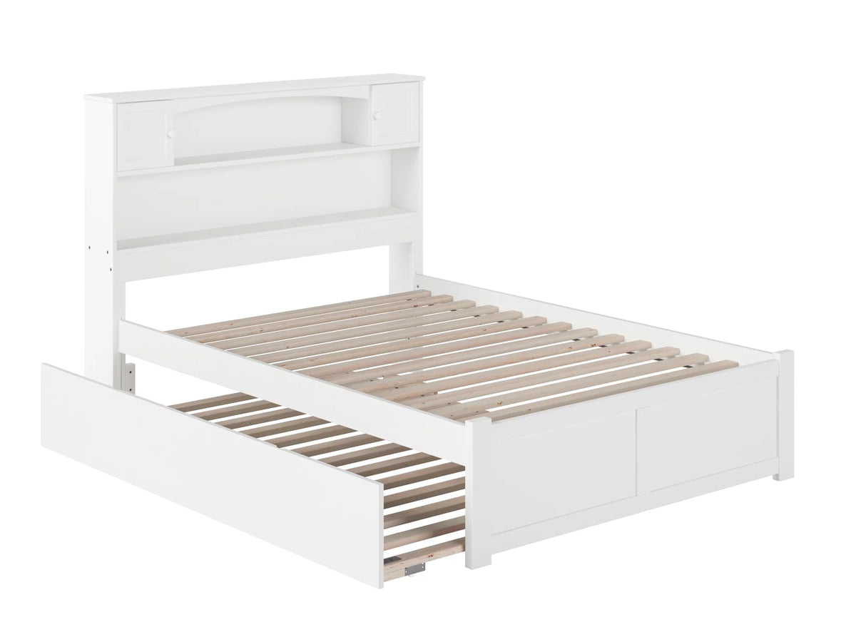 White Full Solid Wood Platform Bed with Footboard & Trundle T737