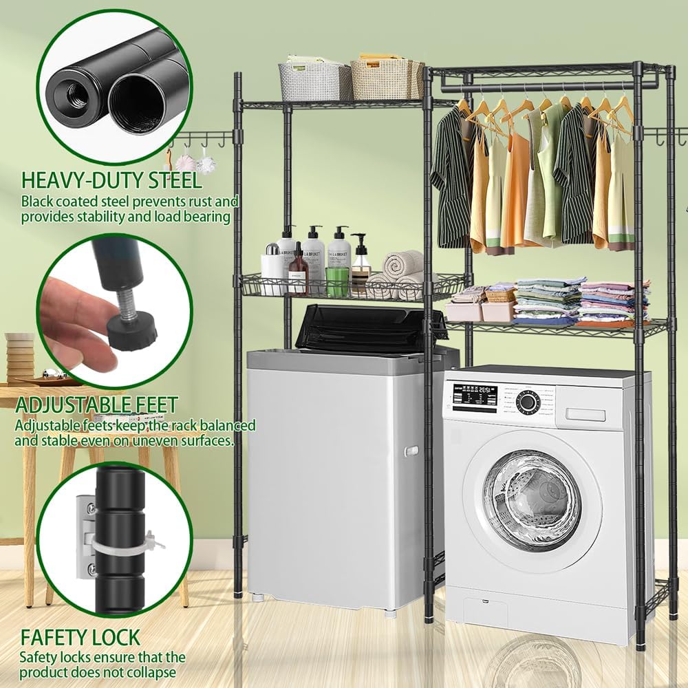 Black 4 Tier Clothes Drying Rack with Adjustable Shelves E32447