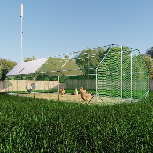 Large Metal Walk-in Chicken Coop with Waterproof Cover W602810