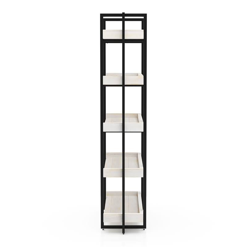 Contemporary Wood 5-Tier Bookcase in Antique White I53780