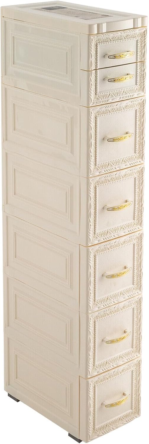 6 Tier Narrow Storage Cabinet with Drawers and Casters A109051