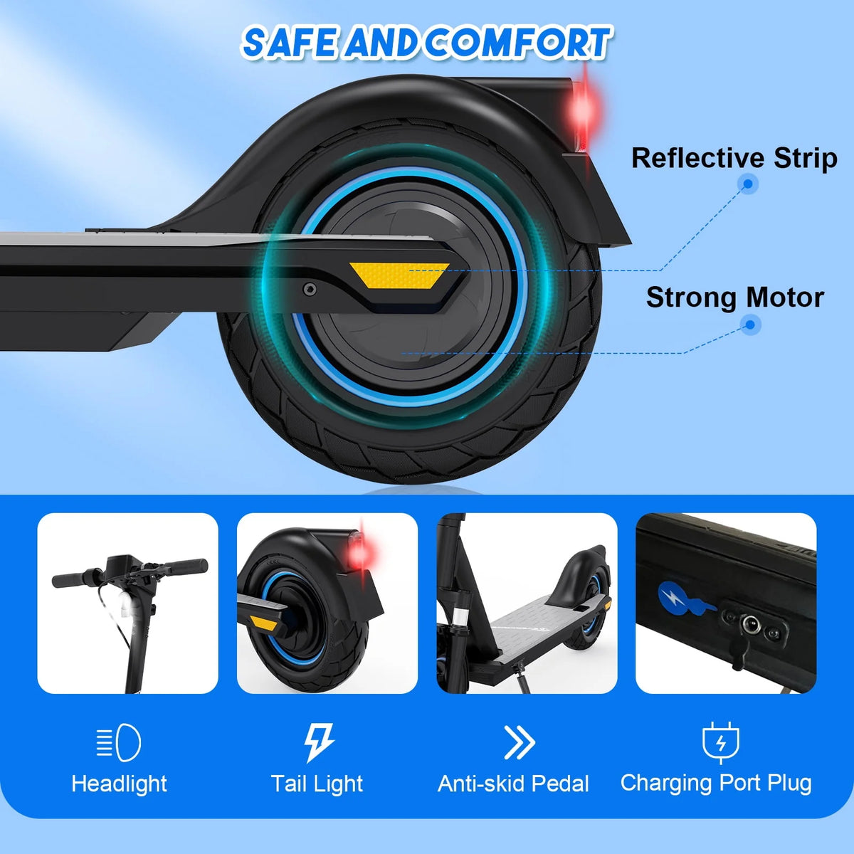 Electric Scooter with 10 Solid Tires, 500W Motor, 22 Miles Battery T420
