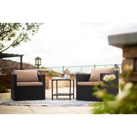 3 Pieces Outdoor Patio Set with Cushion Wicker Rattan Table Black Beige L509640