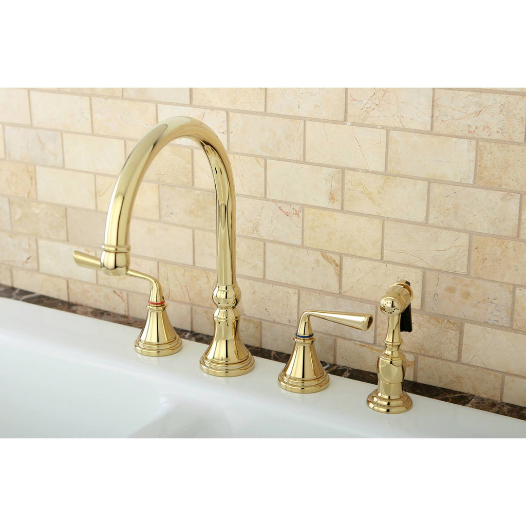 Polished Brass Widespread Kitchen Faucet with Sprayer F905338