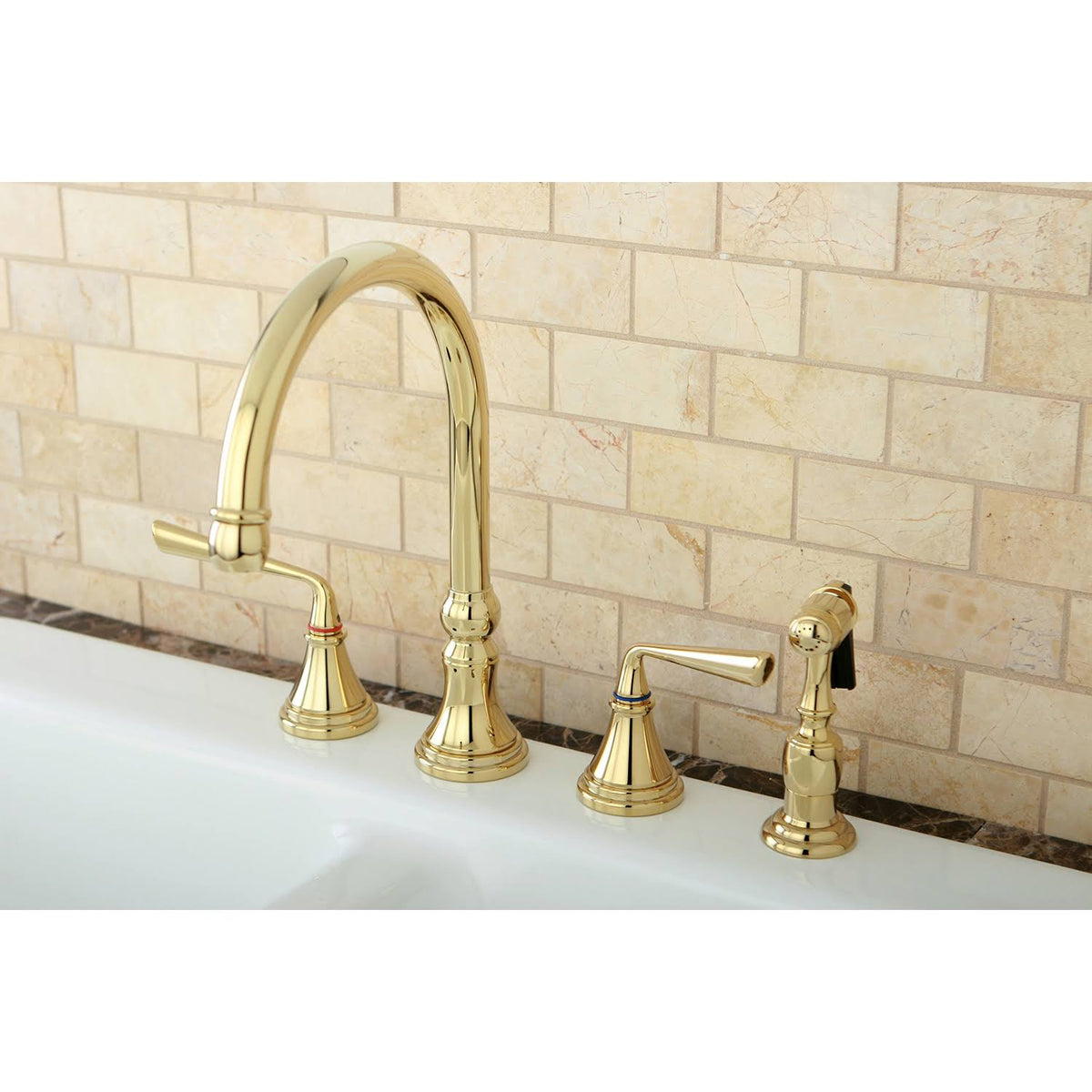 Polished Brass Widespread Kitchen Faucet with Sprayer F905338