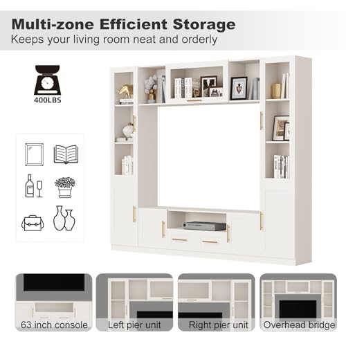 White TV Stand with Glass Doors & Shelves D429739