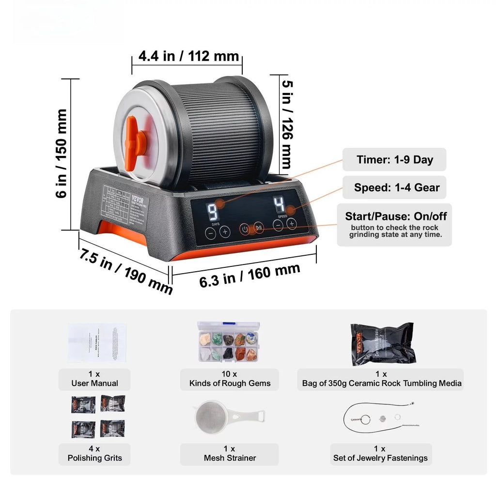 Rock Tumbler Kit with 1 lb. Barrel and 4 Polishing Grits L280
