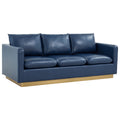 Mid-Century Upholstered Leather Sofa with Gold Frame Q91786