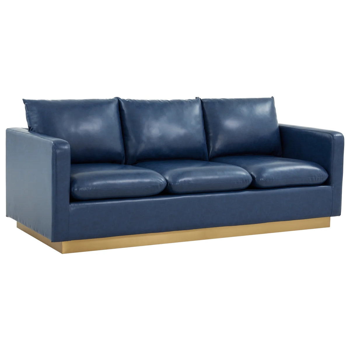 Mid-Century Upholstered Leather Sofa with Gold Frame Q91786
