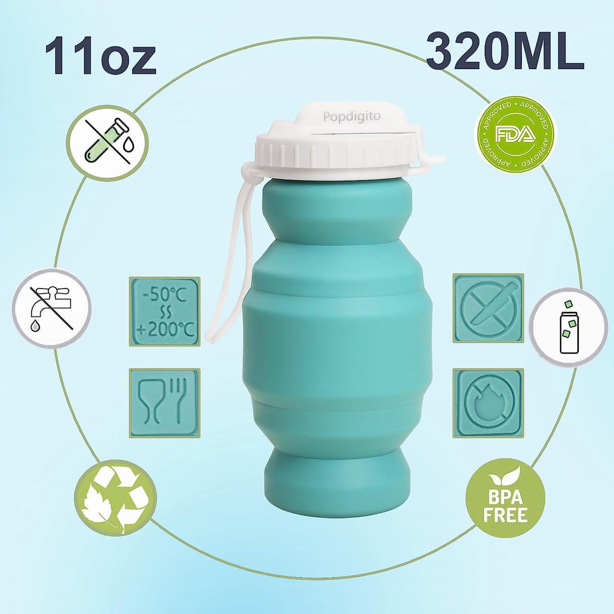 Collapsible Silicone Water Bottle 320ml with Straw E71406