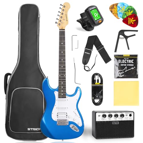 39" Full Size Electric Guitar HSS Pick Up with 10W Amp, Bag, Digital Tuner, Capo, Strap, String, Cable, Picks K40648