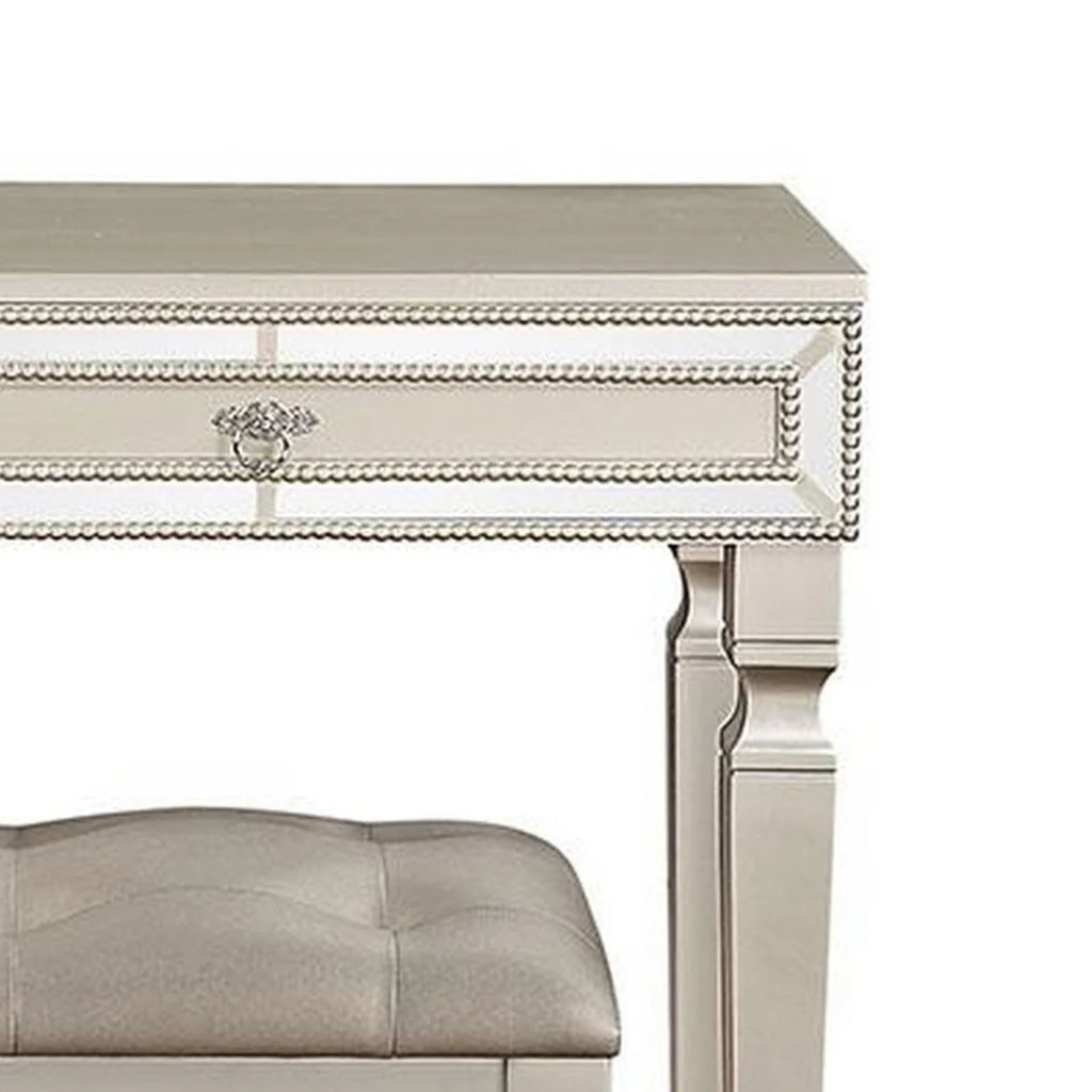 47 Inch Vanity Desk Set with Stool Mirror and Drawers W9159