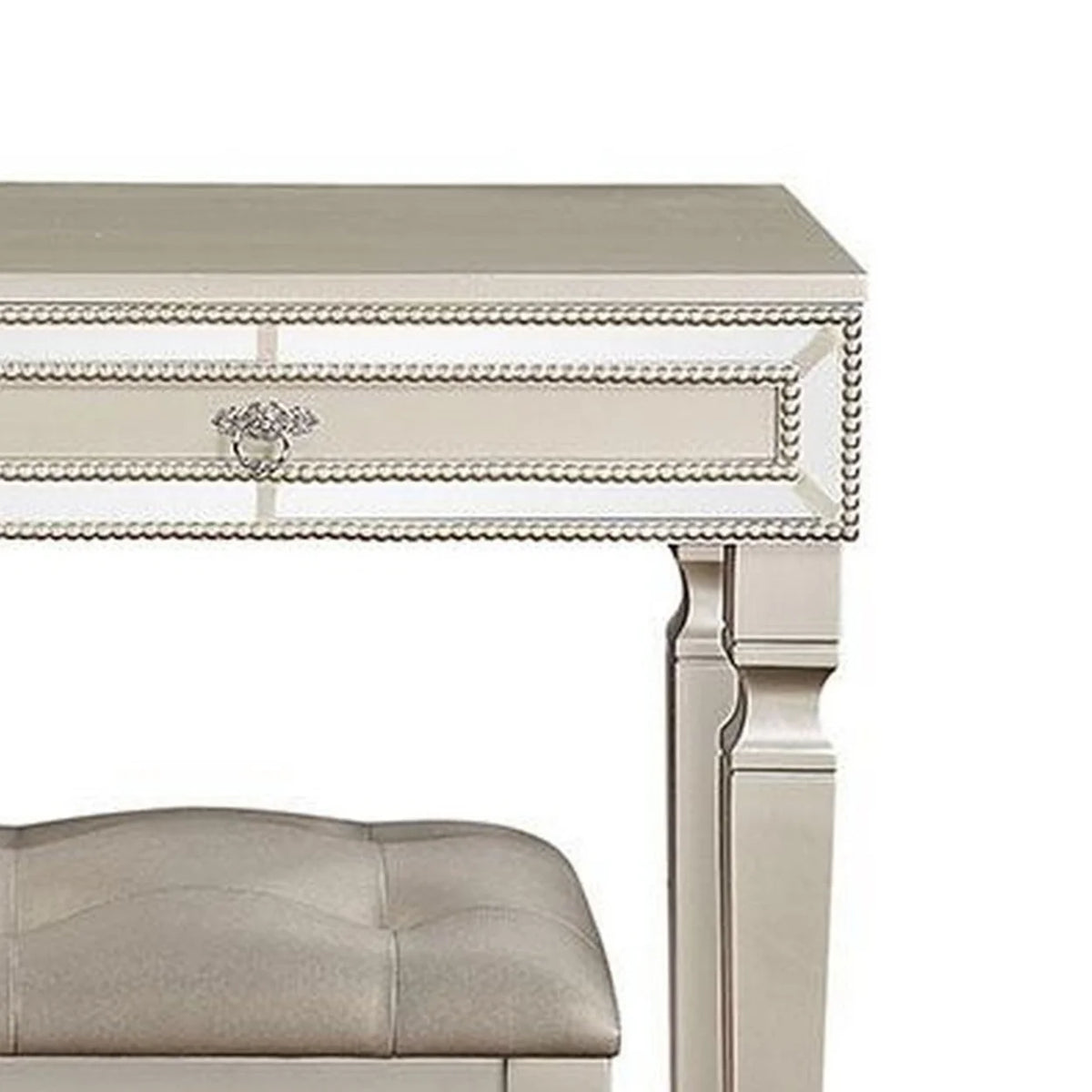47 Inch Vanity Desk Set with Stool Mirror and Drawers W9159
