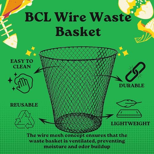 Wire Mesh Round Waste Basket 9 inch Black Z224161