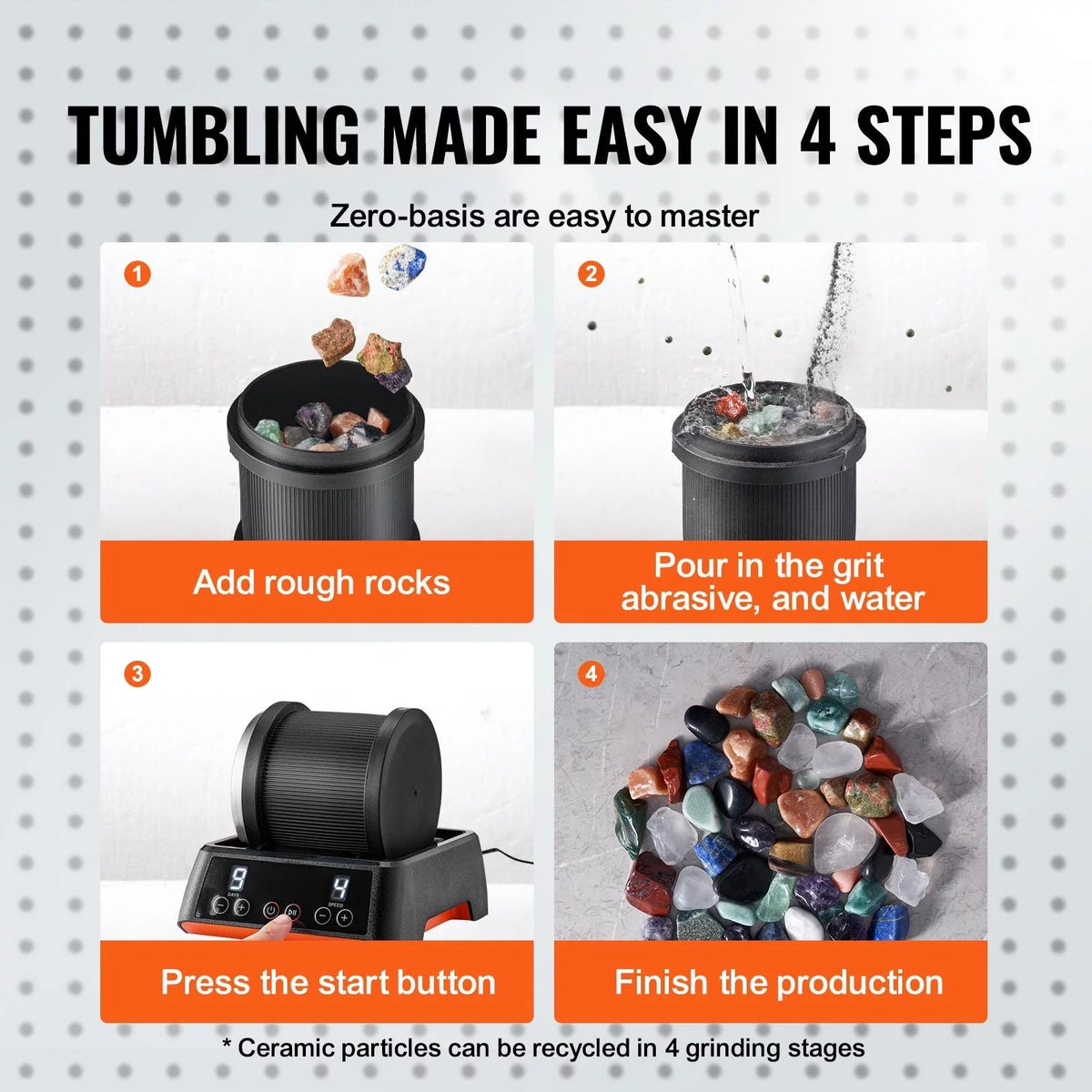 Rock Tumbler Kit with 1 lb. Barrel and 4 Polishing Grits L280