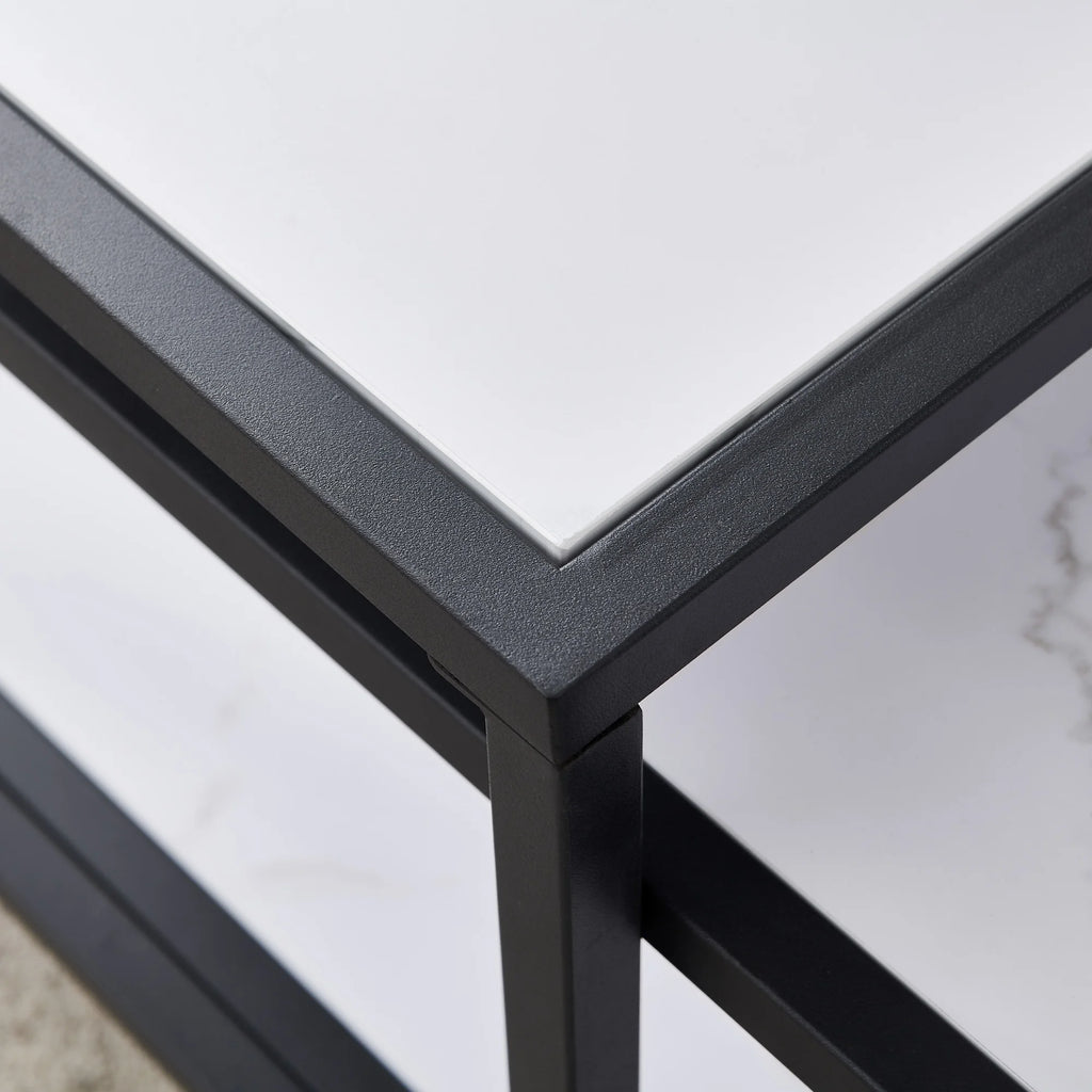 Square & Rectangle Nesting Coffee Table Black Metal Frame Wood Marble Top H34029