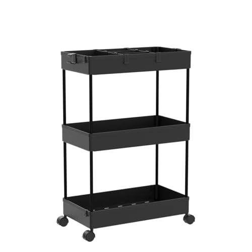 Black 3 Tier Rolling Cart with Wheels J2009