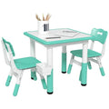 3 Pieces Height Adjustable Kids Table and Chair Set with Storage Green Z74601
