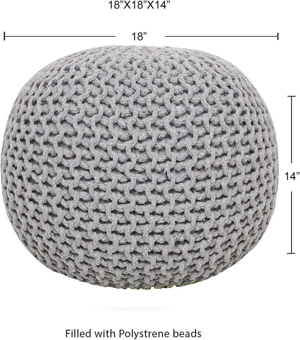 Round Cable Knitted Pouf Ottoman 18”x18”x14” Gray G267