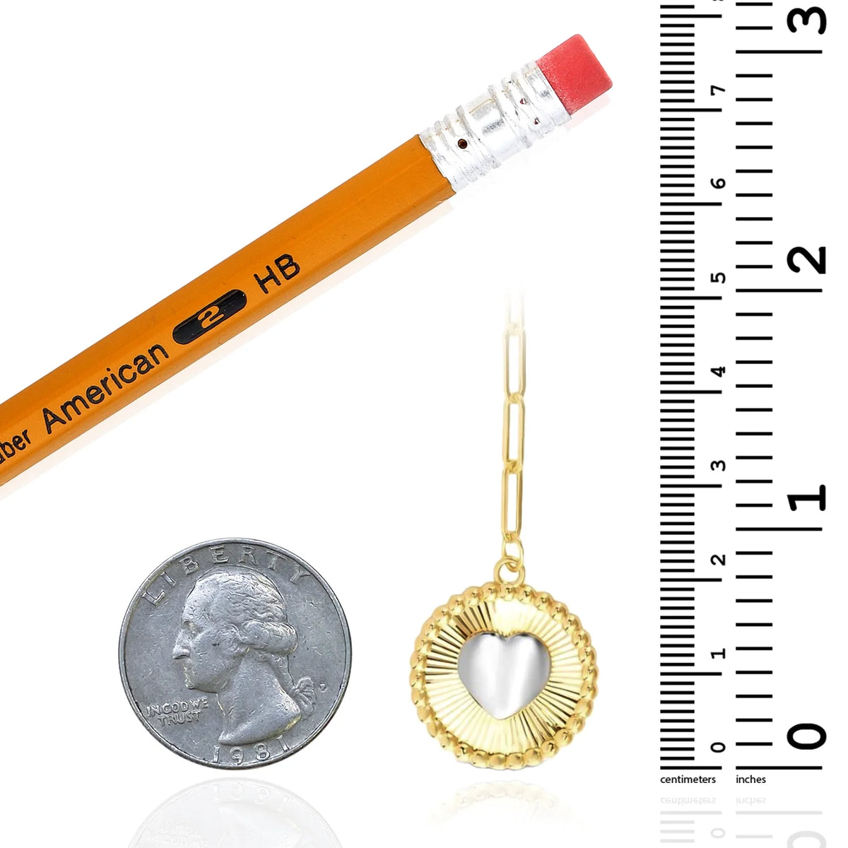 14K Gold Two-Tone Yellow White Round Heart Medallion Paperclip Necklace 18" M853743