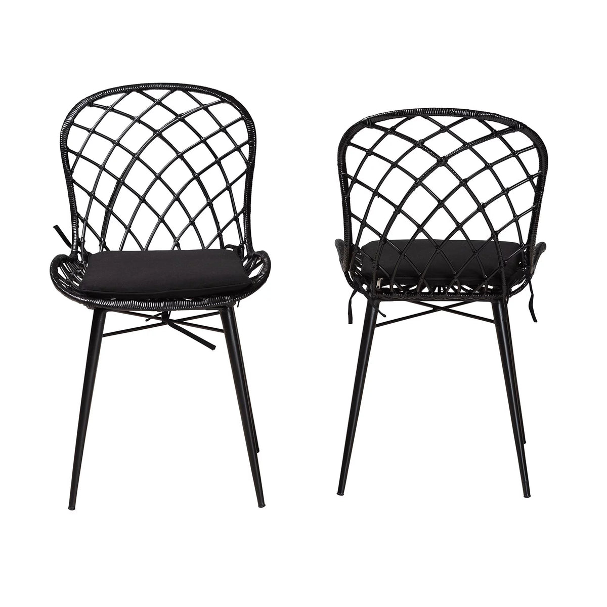 Black Rattan and Metal 2-Piece Dining Chair Set P313155