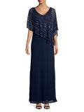 Navy Sequined V Neck Formal Dress T6916