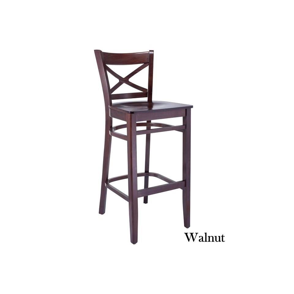 Walnut Cross Back Bar Stool with Wood Seat Q474