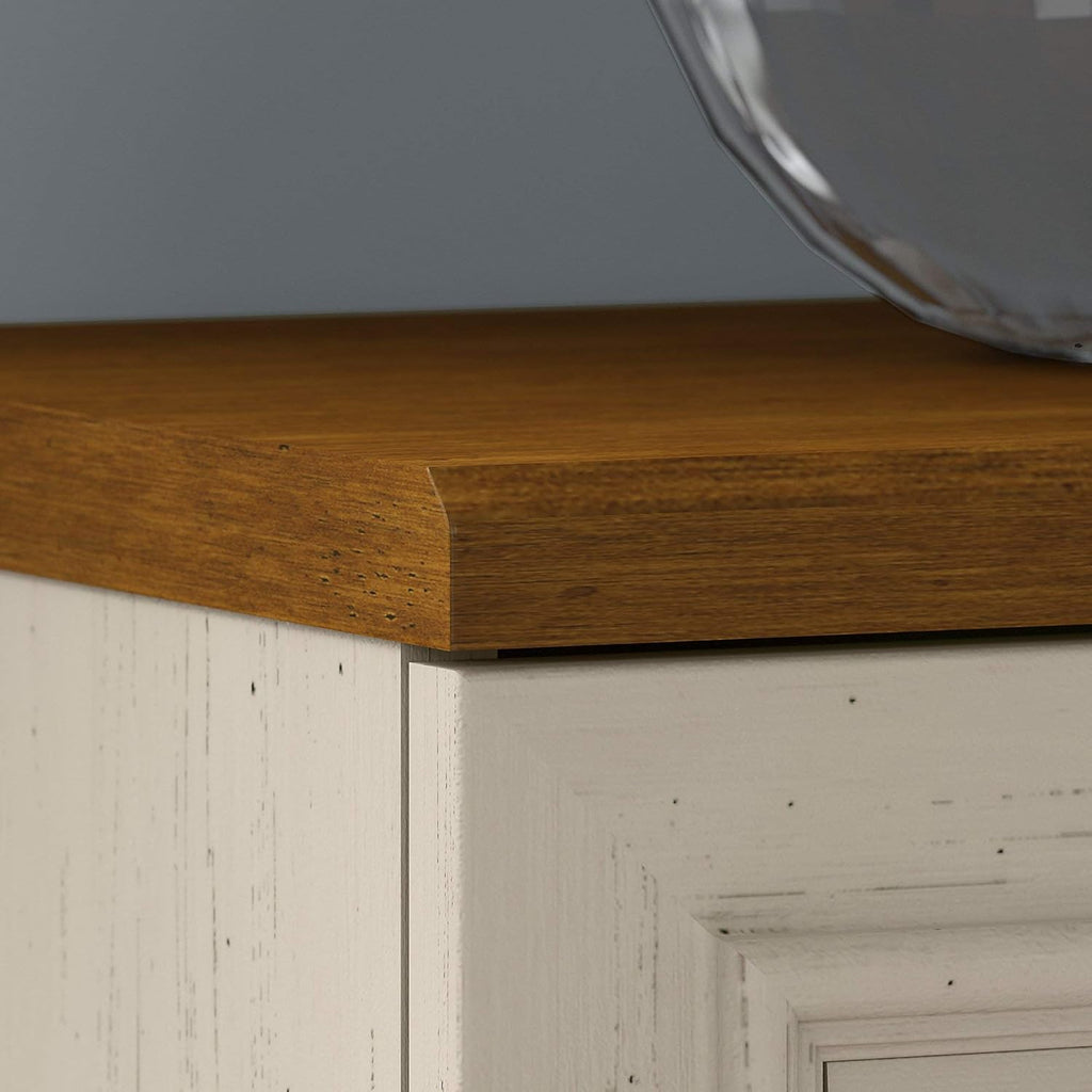 Antique White and Tea Maple Small Storage Cabinet with Doors V2550