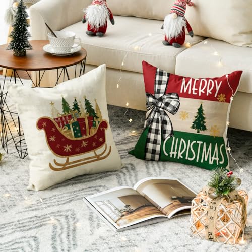 Merry Bright Christmas Trees Throw Pillow Covers, 18 x 18 Inch Set of 4 D3675