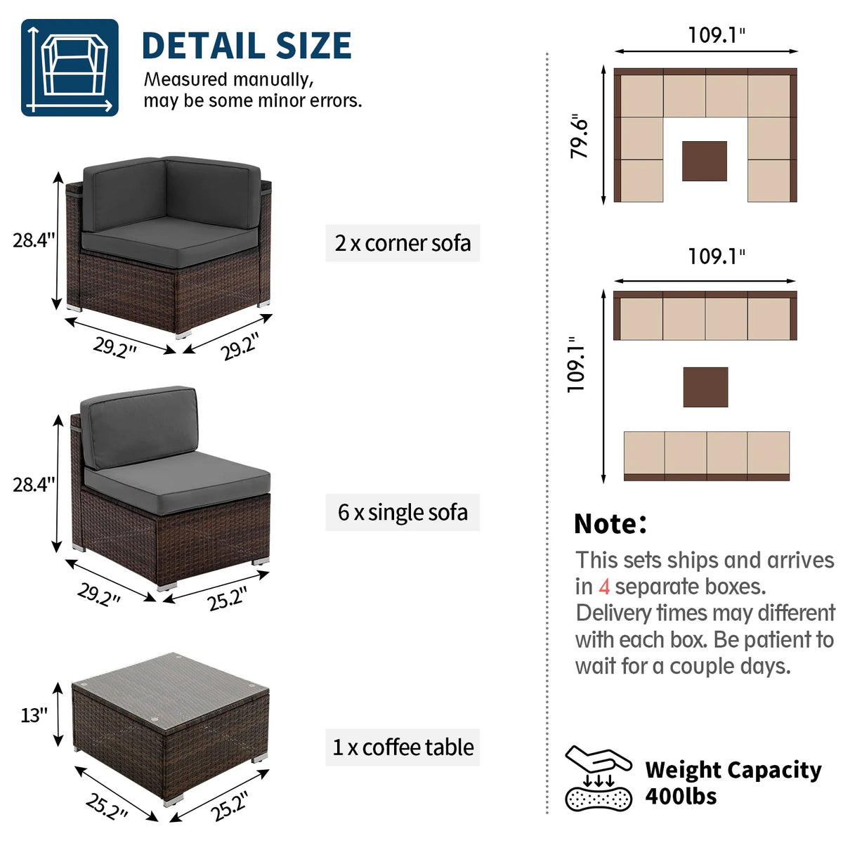 Modular Rattan Wicker 5PCS Patio Sofa Set G69533