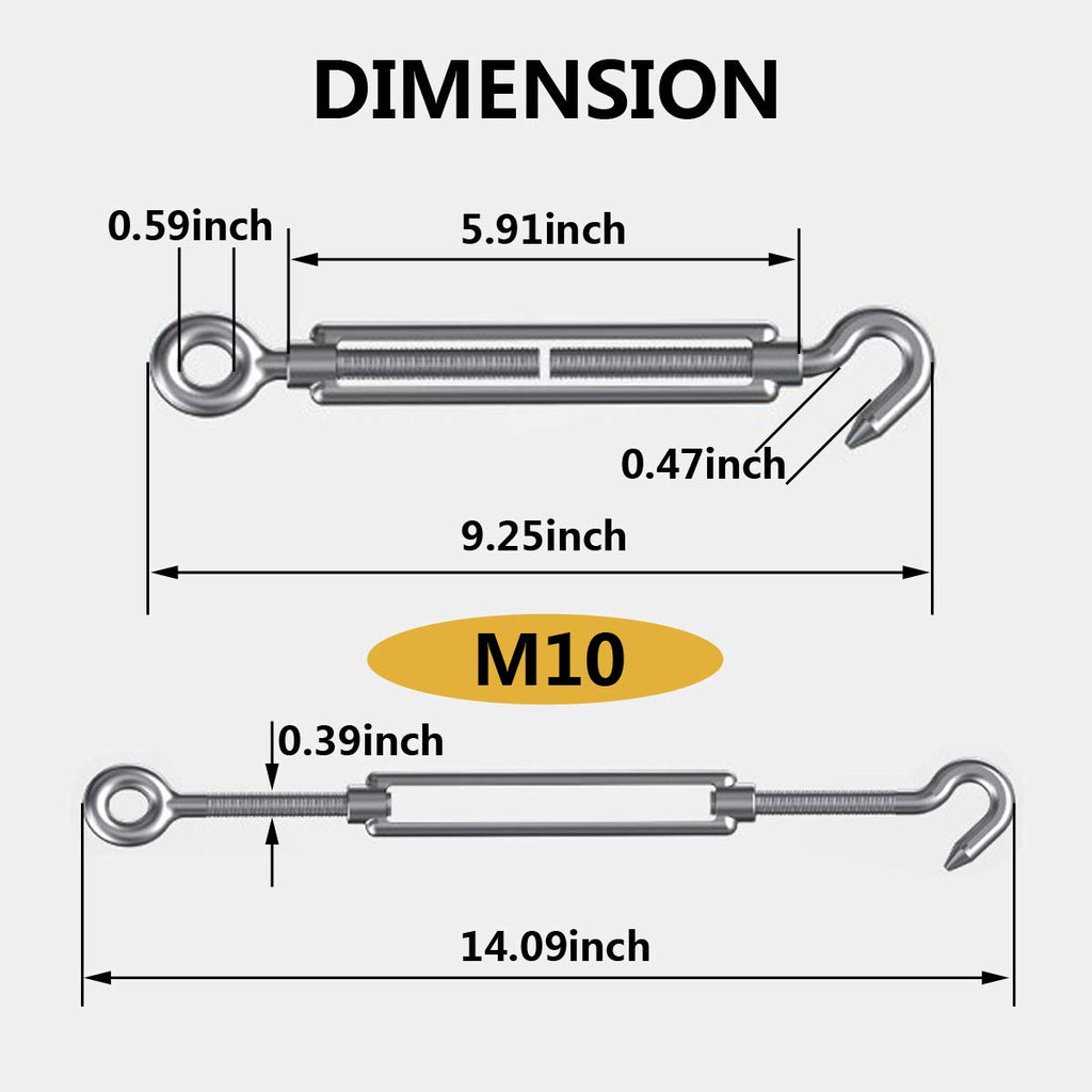 304 Stainless Steel Adjustable Wire Rope Tensioner Kit with Hooks R795
