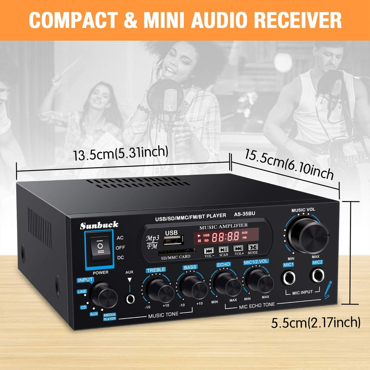 200W Dual Channel Wireless Bluetooth Stereo Amplifier Receiver M36143