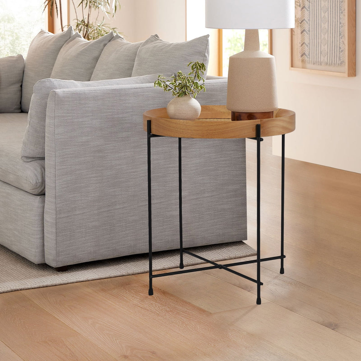 14.2" Round Rattan End Side Table V49256