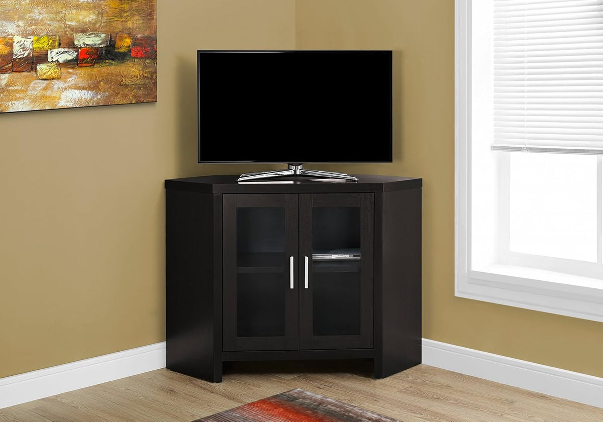 Cappuccino Corner TV Stand with Glass Doors, Brown U4998