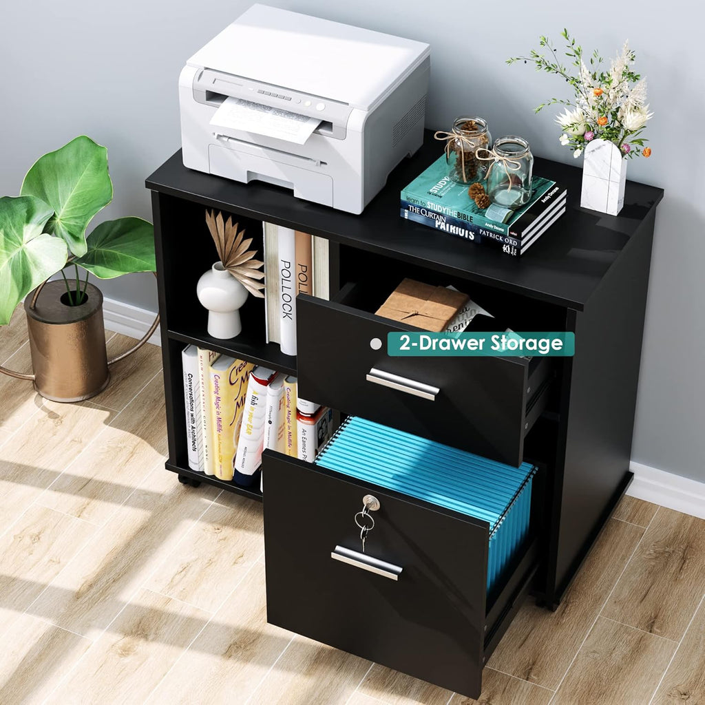 Black Wood Lateral File Cabinet with Lock E541