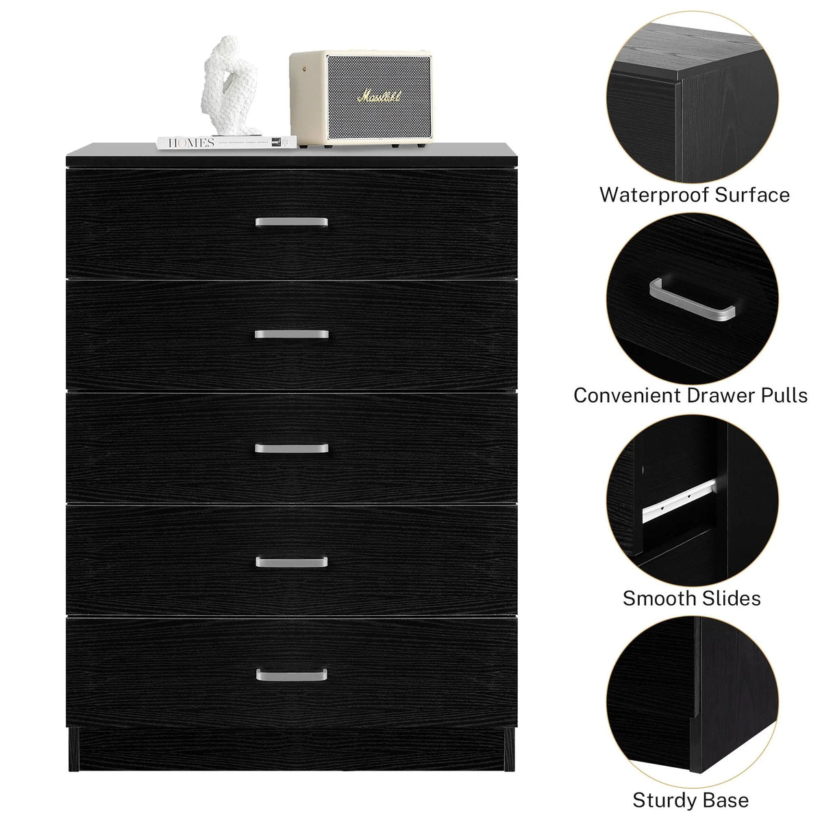 Black 5 Drawer Dresser V87286