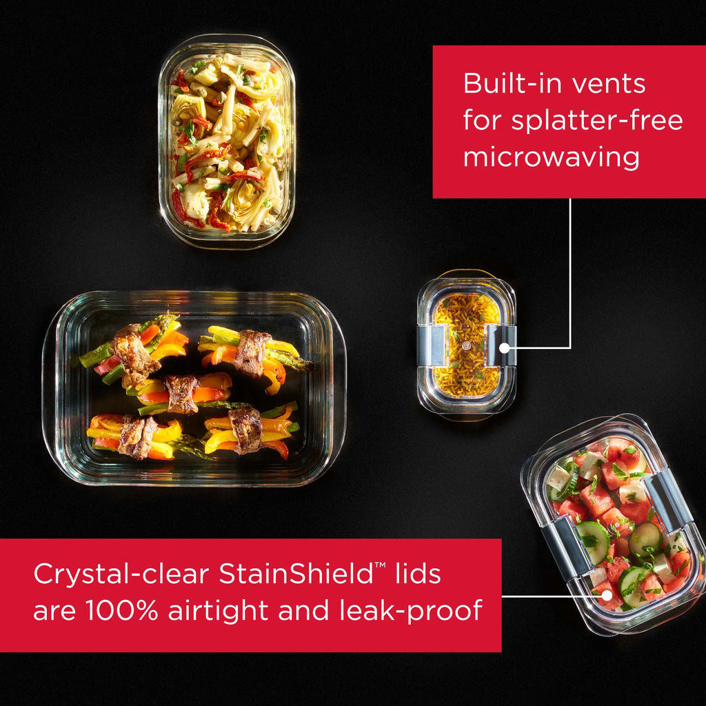 Set of 3 Glass Food Storage Containers with Latching Lids Y57509