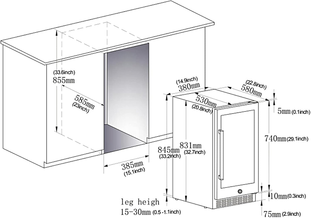 15 Inch Stainless Steel Beverage Refrigerator 100 Cans G1458