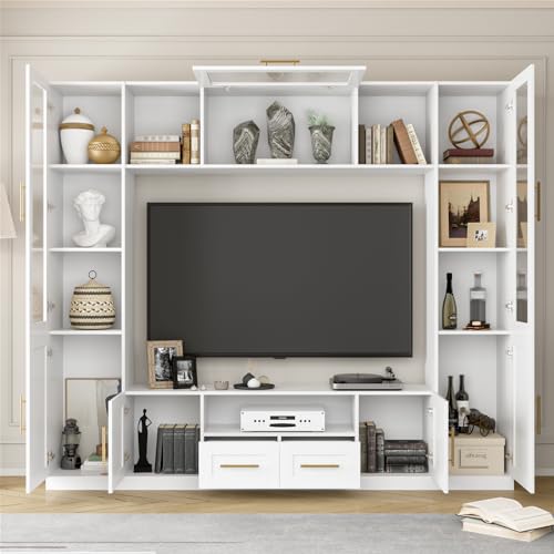 White TV Stand with Glass Doors & Shelves D429739