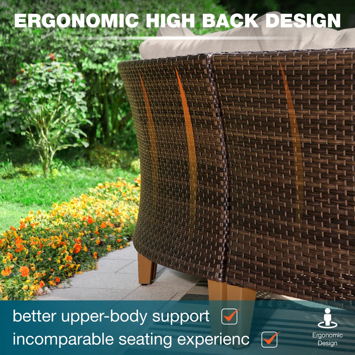 11 Pieces Beige Wicker Patio Conversation Set P990015
