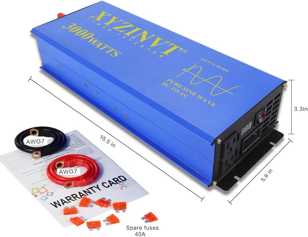 3000 watt Pure Sine Wave Power Inverter dc 24v to ac 120v with LED Display and Wireless Remote Controller O81492