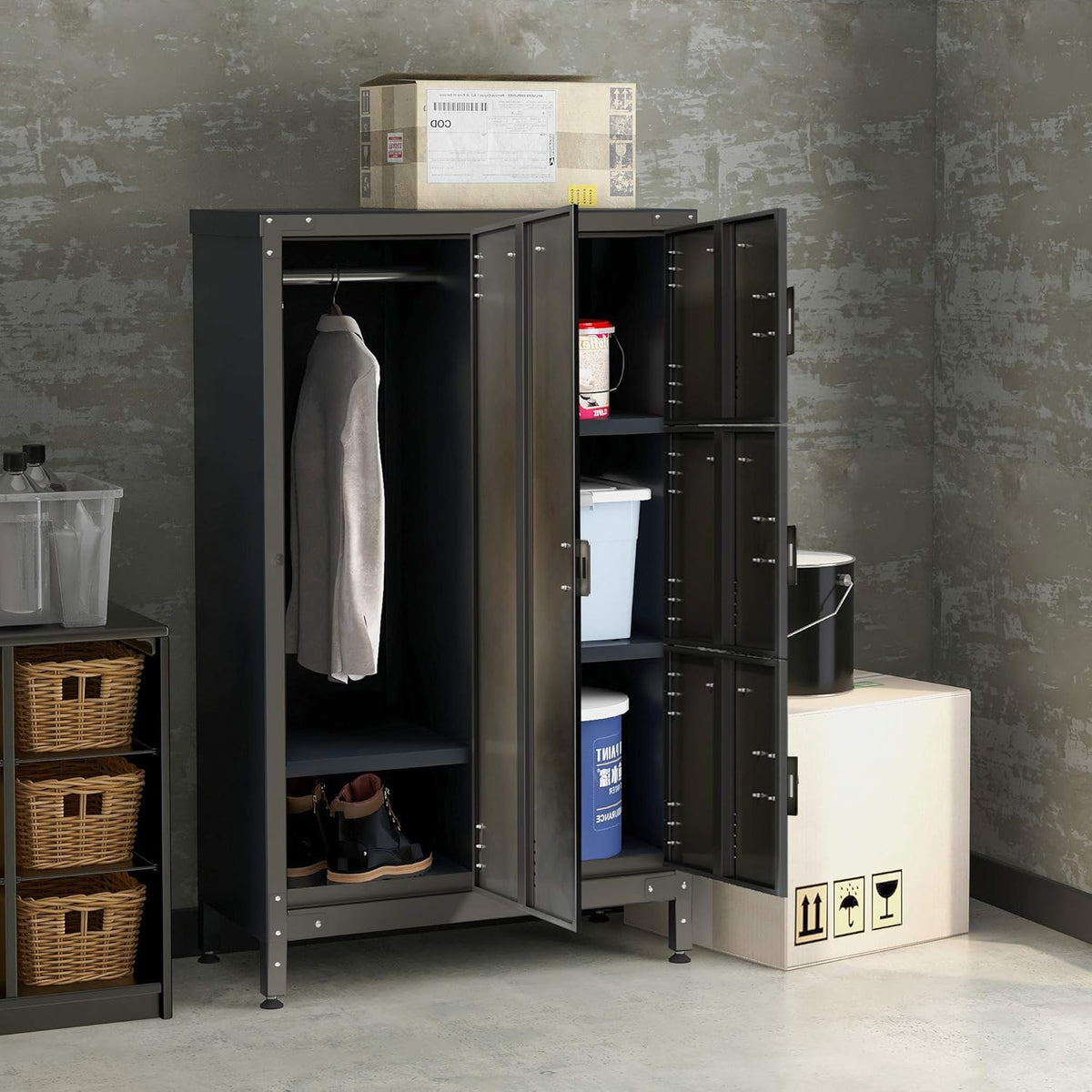 Black Steel Storage Cabinet with Doors and Shelves V98032