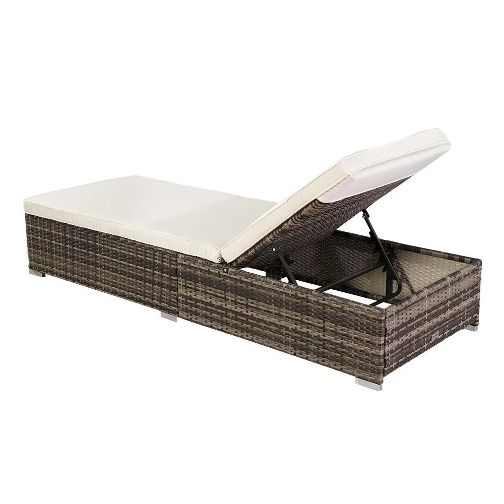 Adjustable Pool Chaise Lounge Chair PE Wicker with Cushion P473