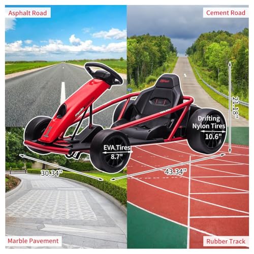 24V 9Ah Battery 300W*2 Motors 8MPH Drifting Go Kart White R135001