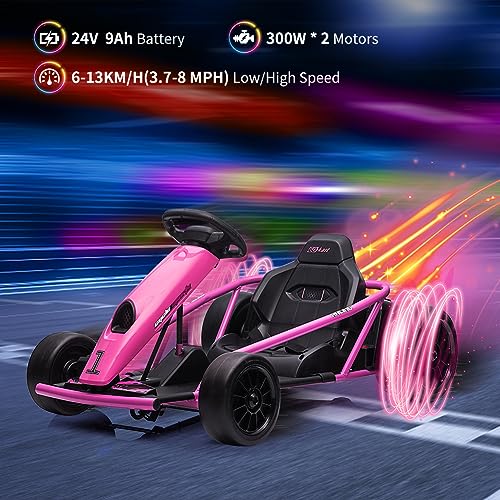 24V 9Ah Battery 300W*2 Motors 8MPH Drifting Go Kart White R135001