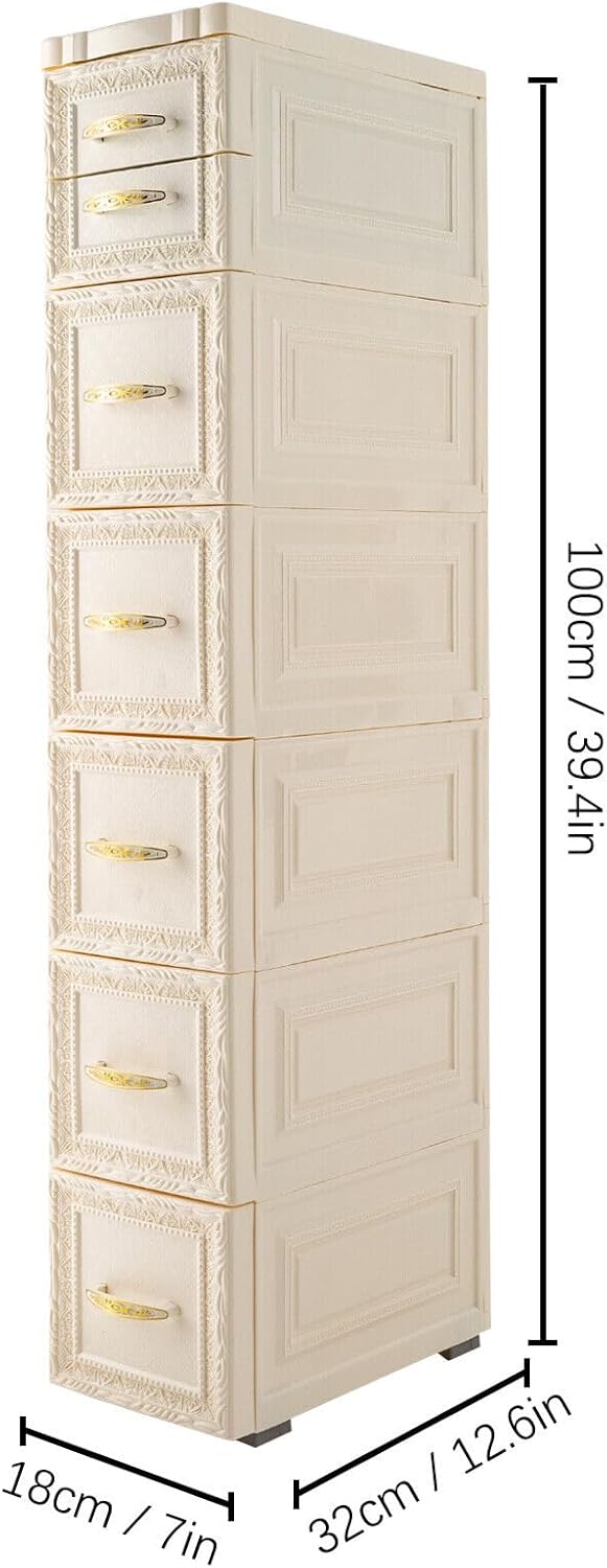 6 Tier Narrow Storage Cabinet with Drawers and Casters A109051