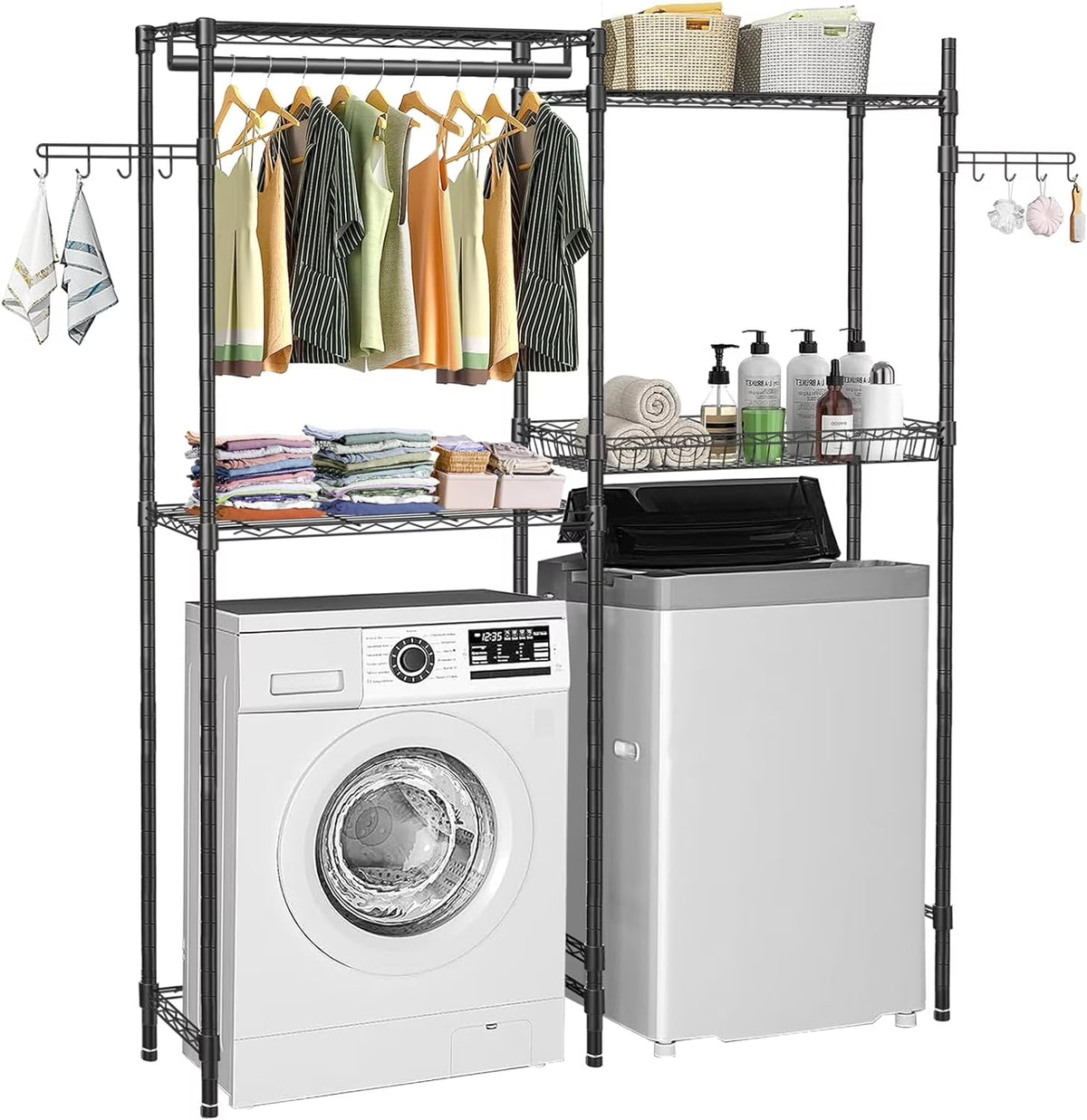Black 4 Tier Clothes Drying Rack with Adjustable Shelves E32447