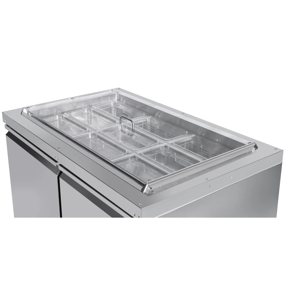 48 in. Commercial Refrigerated Prep Station Cold Table with 9 Pan Storage and Two Adjustable Shelves N6453
