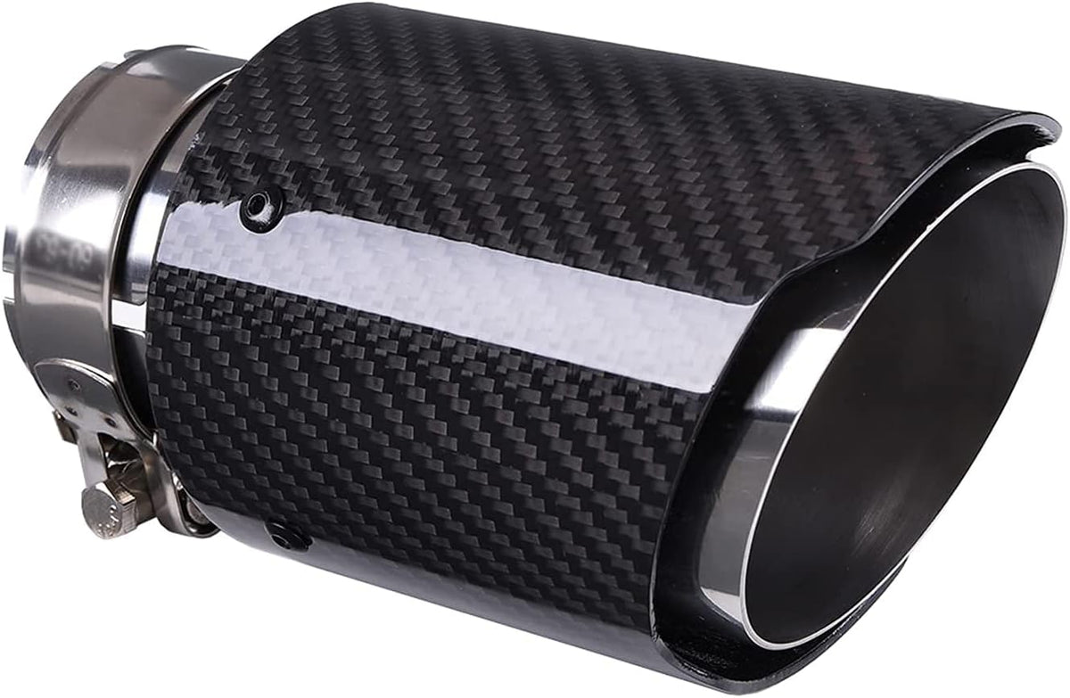 2.5 Inlet Exhaust Tip Muffler Stainless Steel and Glossy Carbon Fiber Car Tail Pipe, Outlet 89mm Pack of 2 O389484