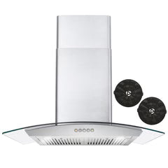 380 CFM Convertible Wall Mount Range Hood with Glass Canopy Z3415